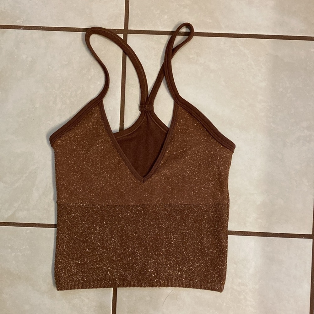 Anthropologie Brown Sparkly Crop Tank - Picture 6 of 9